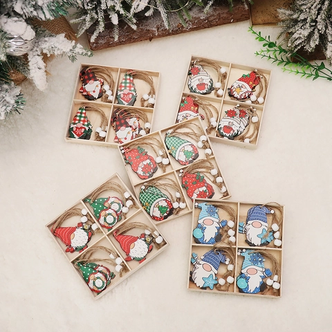 Pendenti Gnomo Di Natale Legno Corda Di Canapa Perle Di Legno Cartone Animato Vecchio Senza Volto Decorazioni Appese Nordic