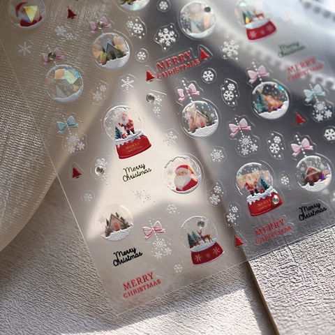 Pegatinas Uñas Navidad Relieve 5D Papá Noel Copos De Nieve Reno Decoración Manicura DIY Festiva Autoadhesivas