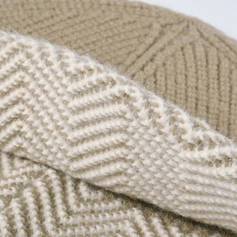 Winter Beanie Hat Faux Rabbit Fur Warm Thickened Rib Knitted Patchwork Herringbone Pattern Fisherman Skullcap For Women
