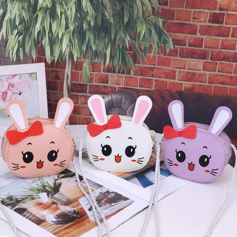 Kids Cartoon Bunny Crossbody Bag Cute PU Leather Rabbit Shape Mini Shoulder Purse With Woven Strap For Girls Toddlers