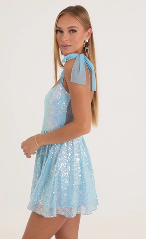 Sequin Mini Dress With Bow Shoulder Straps Sexy A-Line High Waist Backless Party Evening Night Club For Women