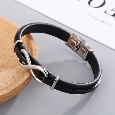 Bracciale Infinito In Pelle Da Uomo Acciaio Inossidabile Chiusura Magnetica Pelle Intrecciata Gioielli Punk
