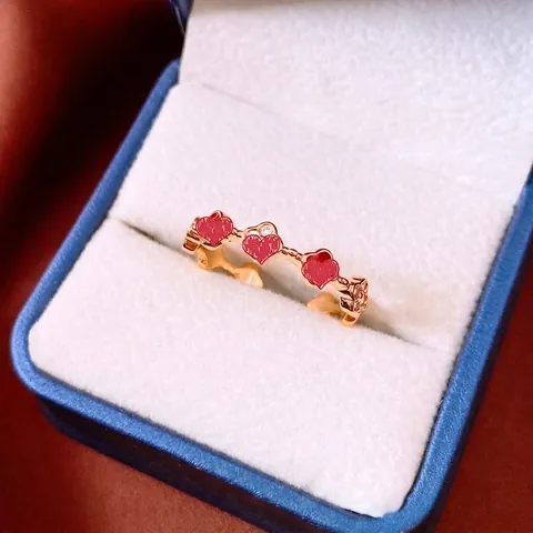 Anillo Ajustable De Cobre Chapado En Oro Esmalte Rojo Calabaza Forma De Corazón Circón Estilo Chino Vintage Joyas Mujer