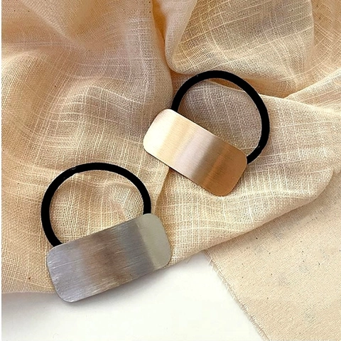 Minimalist Geometric Rectangular Metal Hair Tie High Elastic Rubber Band Ponytail Holder Women Accessories