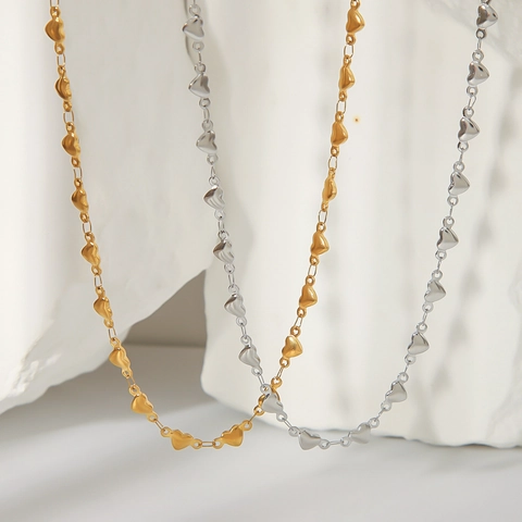 Collar De Cadena De Corazones Unidos Acero Inoxidable Chapado En Oro 18K Retro Francés Elegante Minimalista Para Mujer