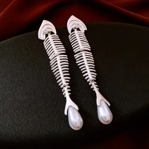 Pendientes Colgantes De Espina De Pescado Con Circón E Imitación De Perla Artificial Poste De Plata 925 Joyería De Moda Para Mujer
