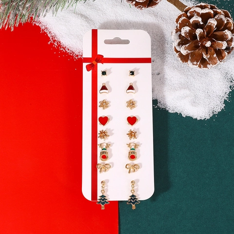 Christmas Earrings Assortment Women Zinc Alloy Rhinestone Artificial Pearl Elk Santa Claus Tree Enamel Festive Jewelry Gift