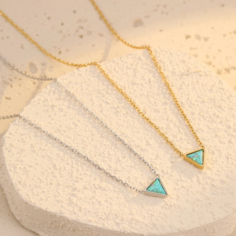 Collana Con Pendente a Triangolo in Acciaio Inossidabile per Donna Con Pietra Naturale Colorata Placcato Oro Argento 18K