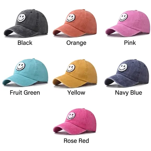 Washed Cotton Baseball Cap Vintage Distressed Sonnenhut Mit Smiley Besticktem Patch Verstellbarer Retro Dad Hat Für Herren Damen Kinder