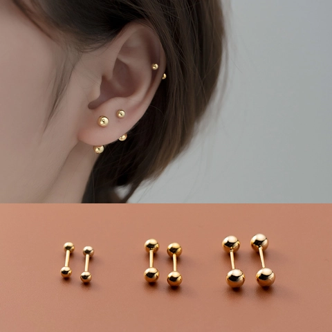925 Sterling Silver Ball Stud Earrings Minimalist Tiny Round Bean Barbell Piercing Jewelry For Women Men