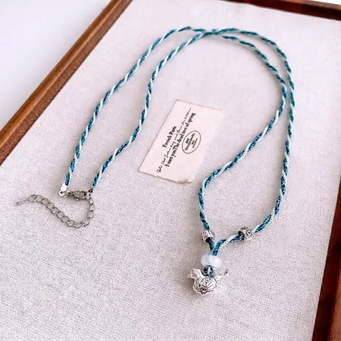 Collar De Cuerda Tejida A Mano Con Colgante De Pájaro De Aleación Y Cuenta De Piedra Estilo Étnico Boho Cadena Larga De Suéter Para Mujer