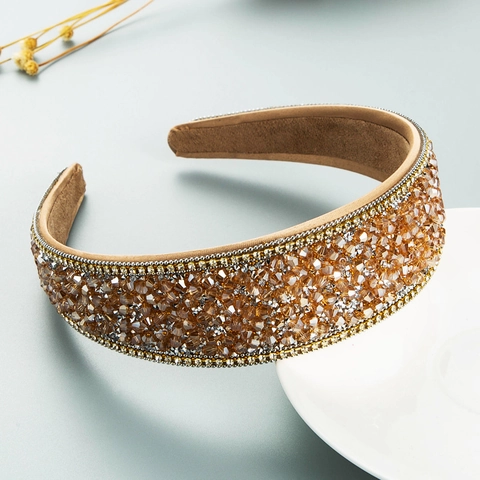 Serre-Tête Rembourré Large Pour Femme Avec Strass Et Perles De Cristal Accessoire Cheveux Luxe Vintage Élégant