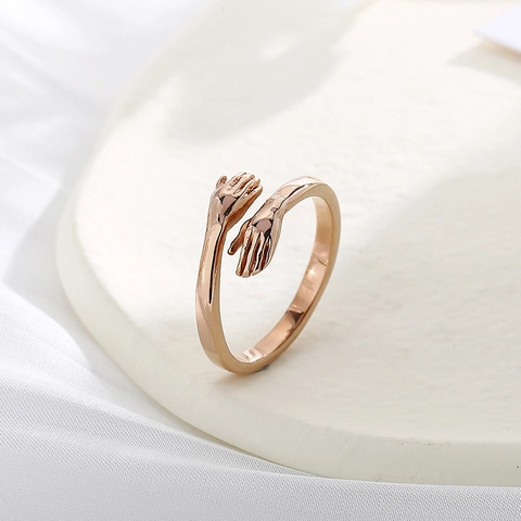 Umarmung Hände Ring Edelstahl Verstellbar Offenes Band Minimalistischer Fingerschmuck Für Frauen Geschenk