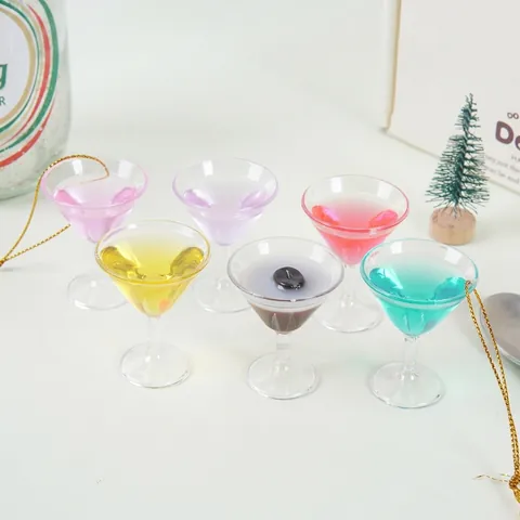 Miniatuur Cocktailglas Martini Beker Model Kunststof Hars Gekleurde Vloeistof Poppenhuis Decoratie Kerstboom Hanger Ornament