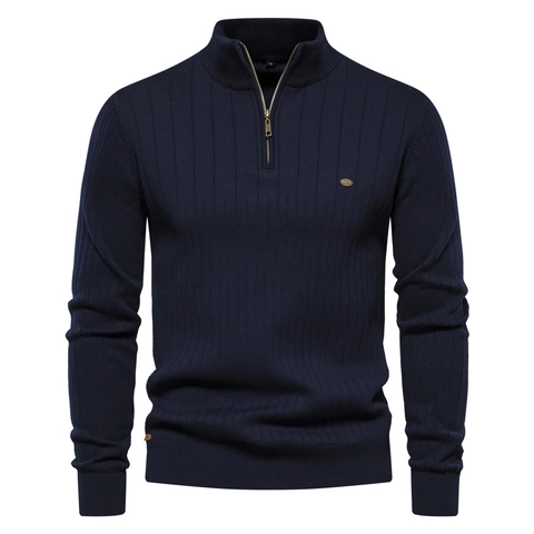 Magliione Da Uomo Con Mezza Zip In Maglia A Coste Vestibilità Aderente Misto Cotone Collo Alto Manica Lunga Casual Urbano Per Uomo