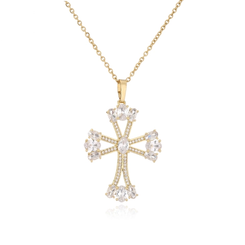 Collana Con Ciondolo A Croce Rame Intarsiato Di Zirconia Gioielli Di Moda Religiosi Per Donne Accessori Eleganti E Scintillanti
