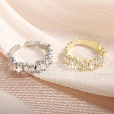 Luxus Kupfer Offener Ring Für Damen Eleganter Rechteckiger Zirkonia Verstellbarer Irregulärer Fingerring Mode Minimalistischer Schmuck Geschenk