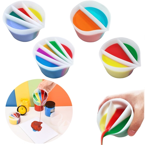 Silicone Split Cups For Fluid Art Acrylic Pouring Paint Mixing Multi Channel Resin DIY Tool Pour Spout Translucent White