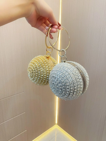 Sphere Ball Abendtasche Strassbesetzte PVC Luxus Party Clutch Mit Metallringgriff Und Abnehmbarer Kette Für Damen