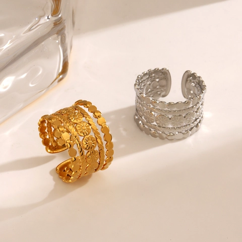Vintage Edelstahl Sonnenblume Mehrlagiger Verstellbarer Offener Ring Bohemian Gänseblümchen Vergoldeter Schmuck Für Damen