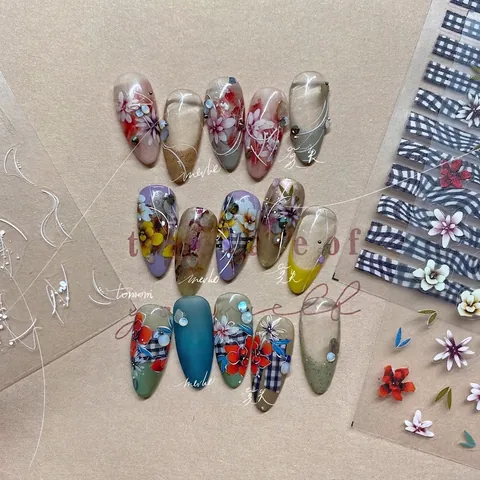 Nagelkunst Stickers Zelfklevend Japanse Stijl Bloemen Rooster Abstracte Lijnen DIY Manicure Decoratie Voor Dames