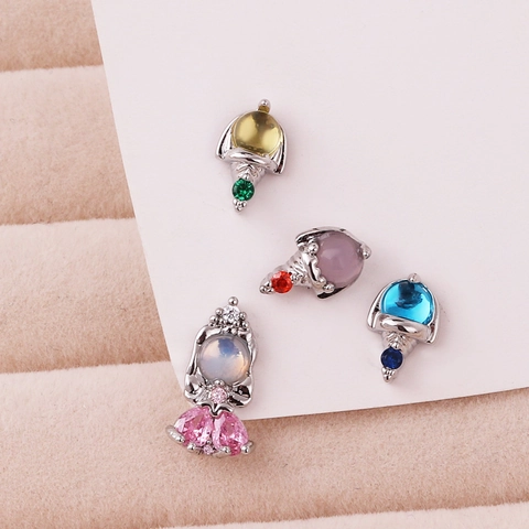 Orecchini A Lobo Geometrici Con Zirconi Colorati Con Perno In Argento 925 Per Donna Accessorio Di Gioielleria Di Moda