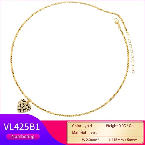 Fashion Leopard Print Heart Pendant Necklace Copper Zirconia Inlaid Cross Chain For Women Jewelry Style Gift
