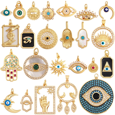 DIY Schmuckanhänger Kupfer Zirkon Böser Blick Hamsa Hand Sonne Mond Stern Boho Mystisch Zubehör