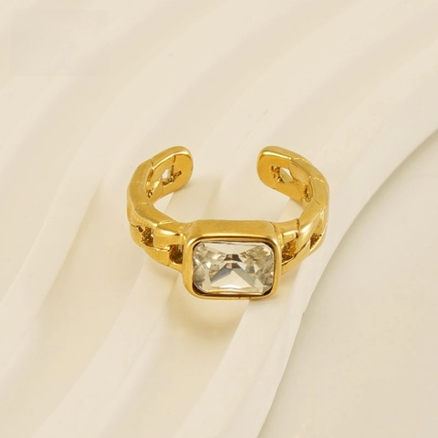 Anillo De Zirconia Cuadrado Simple De Acero Inoxidable Chapado En Oro De 18k Anillo Geométrico De Moda De Acero De Titanio