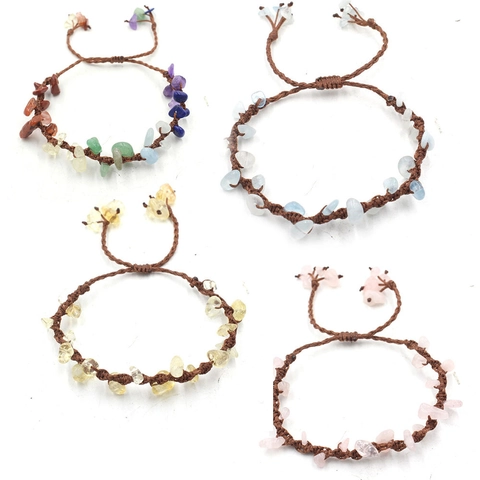 Handmade Braided Bracelet Natural Gemstone Chips Adjustable Drawstring Bohemian Ethnic Style Jewelry For Friends