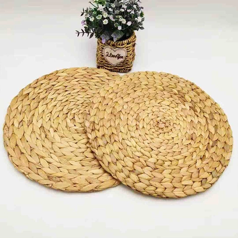 Round Woven Placemats Natural Water Hyacinth Handwoven Straw Coasters Heat Resistant Heat Insulation Table Decor Rustic