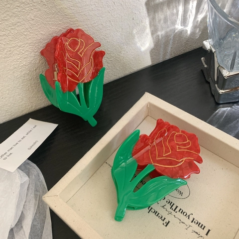 Rose Flower Hair Claw Clip Large Acetate Floral Shark Clip Maple Leaf Design Elegant Hair Accessories For Women