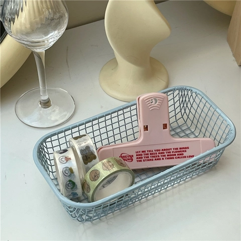 Ins Style Desktop Storage Basket Metal Wire Mesh Organizer For Office Stationery Cosmetics Home Desktop Iron Tray
