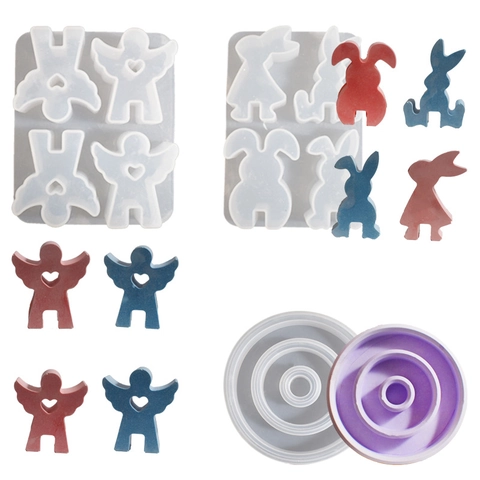 Moldes De Silicona Conejo Ángel Base Portavelas Redonda Escalonada DIY Hecho A Mano Resina Epoxi Yeso Aromaterapia Artesanía Pascua