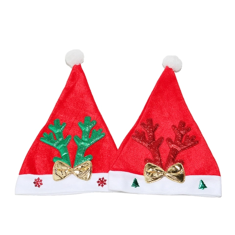 Cappello di Natale con Corna di Renna in Peluche Velluto Babbo Natale Adulto Fiocco di Neve Paillettes Fiocco Festa Cosplay