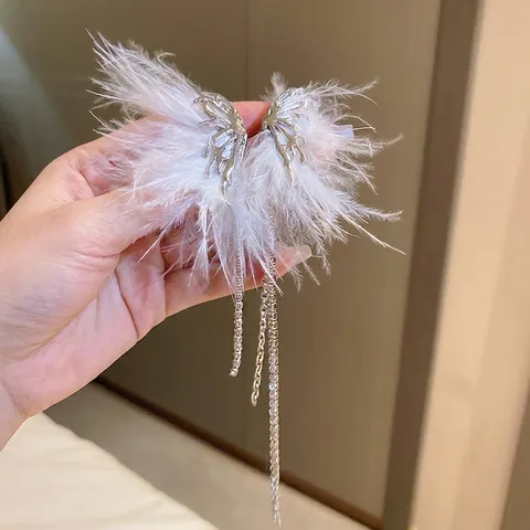 Orecchini Asimmetrici Con Piume Farfalla Strass E Nappine Con Perno In Argento Sterling 925 Gioielli Lunghi Da Donna