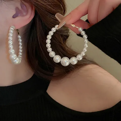 Grote Hoop Oorbellen Met Gradiënt Kunstparels En 925 Sterling Zilveren Oorknopjes Elegant Mode Voor Dames