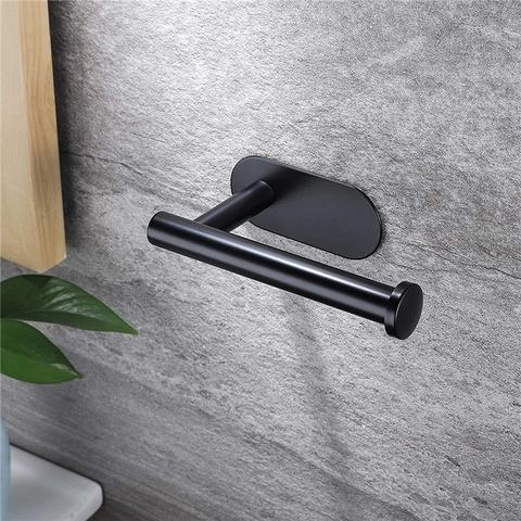 Porta Carta Igienica da Parete in Plastica Moderno Minimalista Nero Opaco Autoadesivo Supporto per Rotolo di Tessuto da Bagno