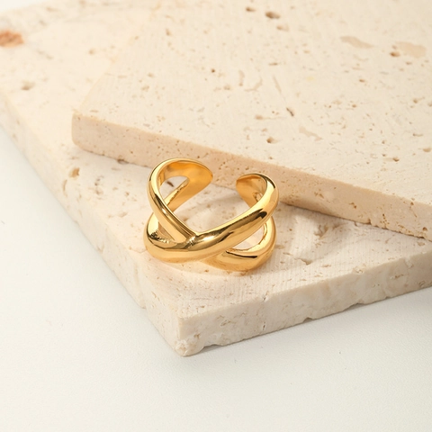 Kruis Geometrische Open Ring Roestvrij Staal 18K Verguld Verstelbaar X-Vorm Minimalistische Mode Sieraden Voor Dames