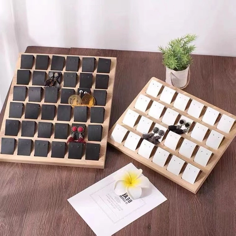 Bamboo Wood Earring Display Stand Jewelry Storage Tray Multi Slot Studs Earrings Organizer For Boutique Retail Showcase