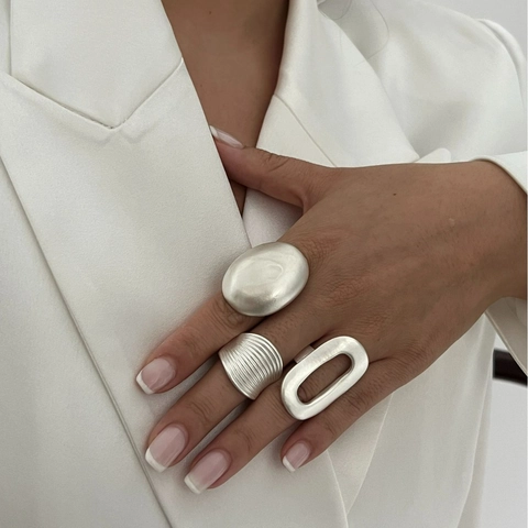 Alloy Rings Adjustable Minimalist Geometric Flower Artificial Pearl Hollow Textured Matte Jewelry For Women INS Style Trendy Accessory