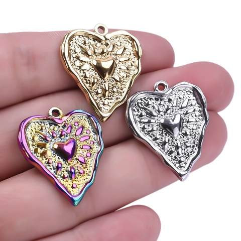 Ciondolo Cuore Charms Acciaio Inossidabile 304 Placcato Oro 18K Trama Martellata Rilievo Per Creazione Gioielli DIY