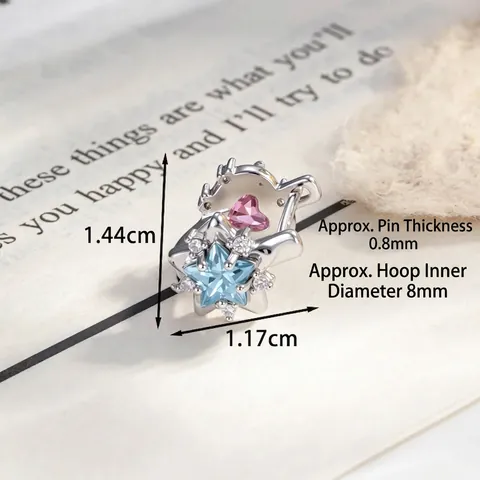 Star Heart Zircon Ear Cartilage Hoop Earrings With 925 Sterling Silver Earring Post Asymmetric Blue Pink Jewelry For Women
