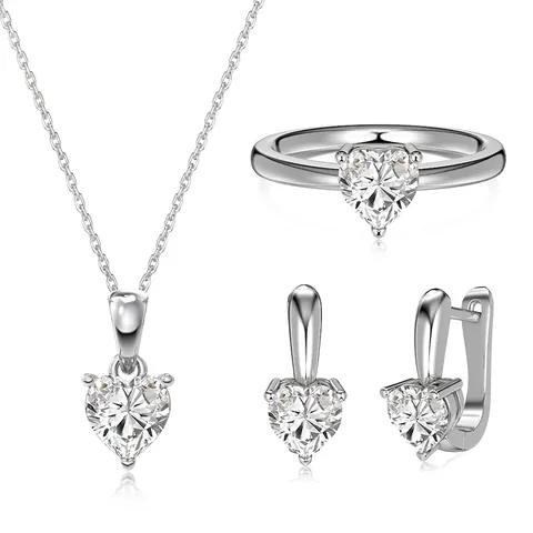 925 Sterling Silver Heart Jewelry Collection For Women Minimalist Zirconia Necklace Ring Earrings Wedding Anniversary Gift