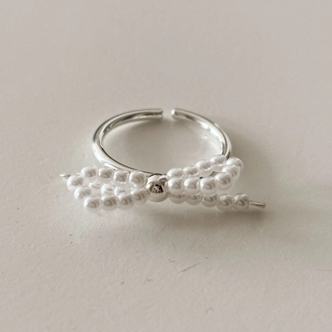 Anillos Abiertos De Lazo De Plata De Ley 925 Con Perlas Artificiales De Imitación Cuentas Negras Ajustables Estilo Coreano Minimalista Joyería