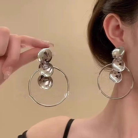 Geometric Irregular Metal Plate Big Hoop Dangle Earrings With Clear Zircon And 925 Sterling Silver Earring Post Fashion Women