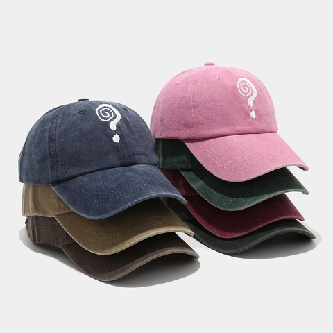 Gorra De Béisbol De Algodón Lavado Vintage Distressed Bordado De Signo De Interrogación En Espiral Dad Hat Ajustable Sombrilla