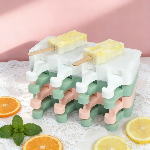 Silicone Popsicle Mold Wave Pattern Food Grade DIY Ice Cream Maker Reusable With Lid Home Kitchen Tool