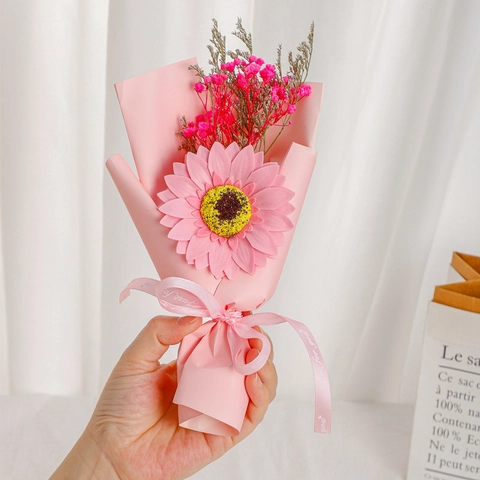 Mini Sunflower Soap Flower Bouquet With Dried Gypsophila Valentine Mother Day Birthday Graduation Gift Handcrafted Decor