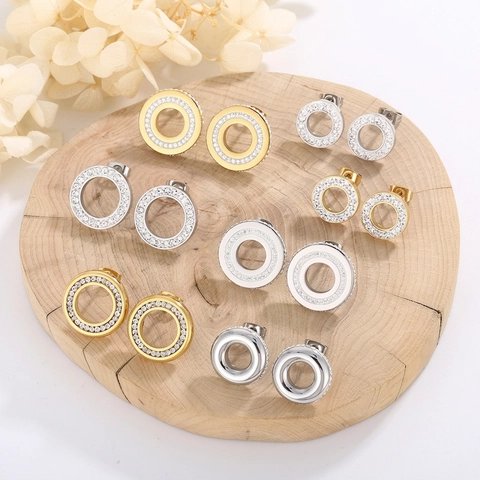Geometrische Runde Ohrstecker Edelstahl Mit Strass Hohlkreis Modeschmuck Für Damen